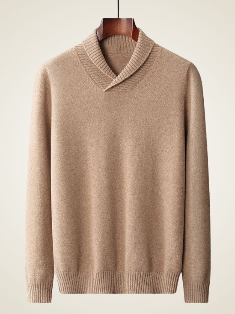 Adrian - Beige Shawl Collar Cashmere Sweater | The Cashmere Studio