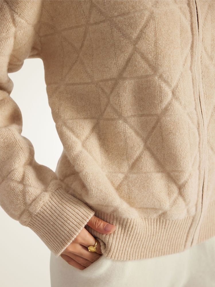 Nya - Beige Zip-Up Cashmere Jacket | The Cashmere Studio