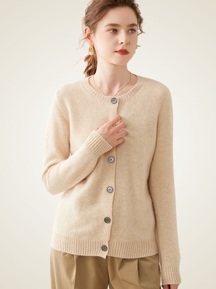 Clotilde - Beige Brushed Cashmere Cardigan | The Cashmere Studio