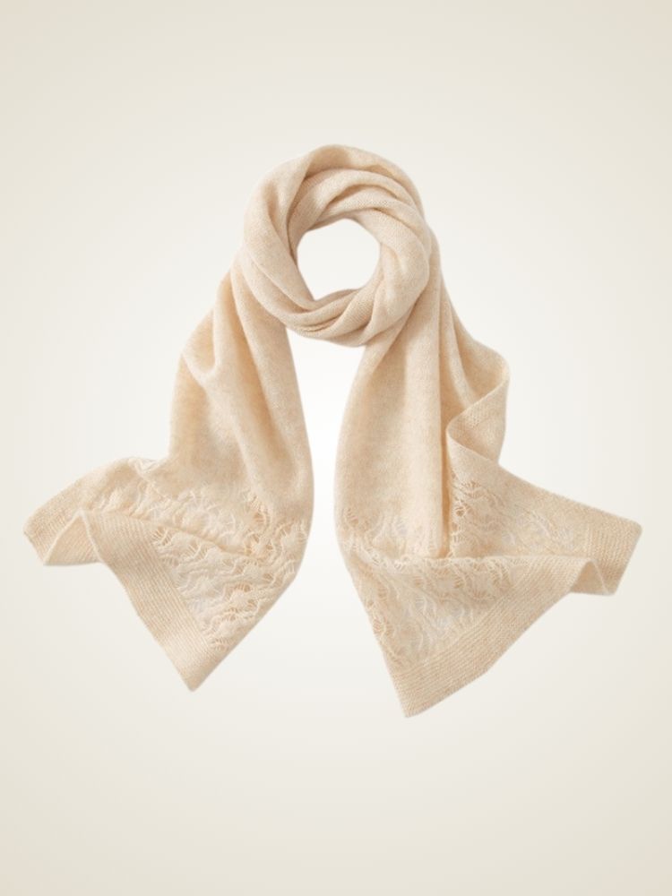 Ida - Beige Woven Cashmere Scarf | The Cashmere Studio