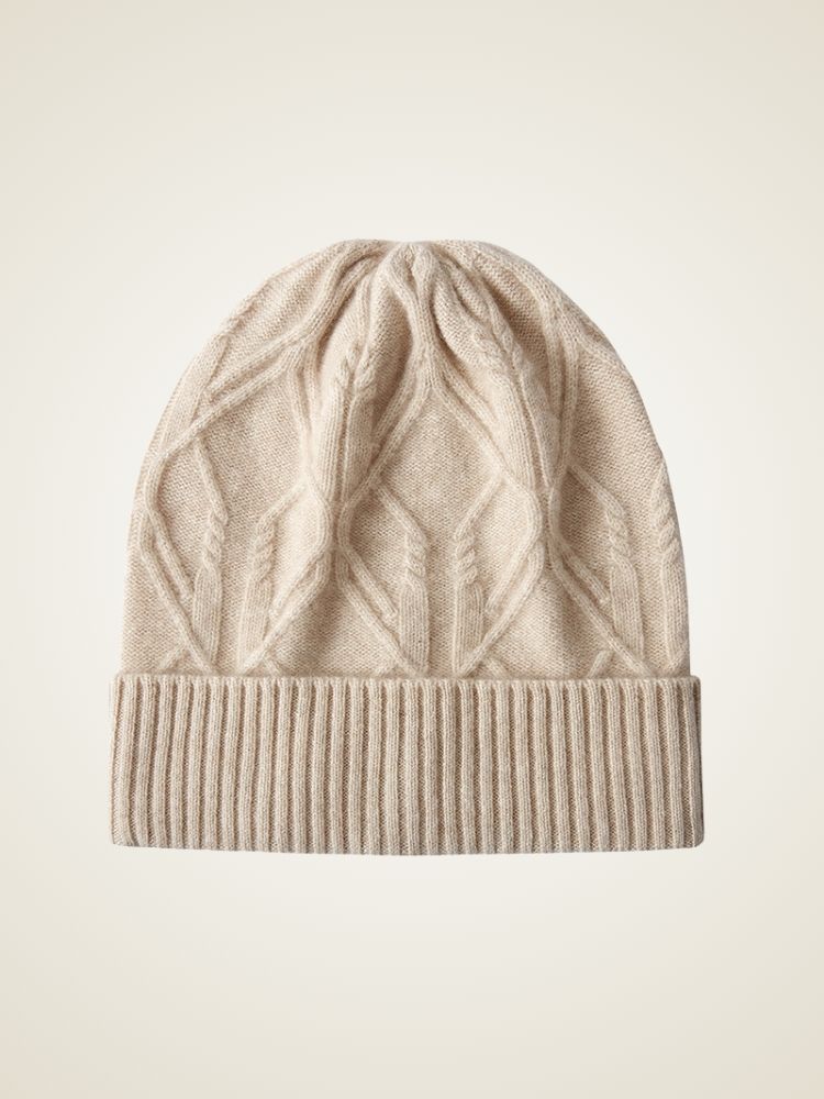 Katelina - Beige Cable-Knit Cashmere Hat | The Cashmere Studio
