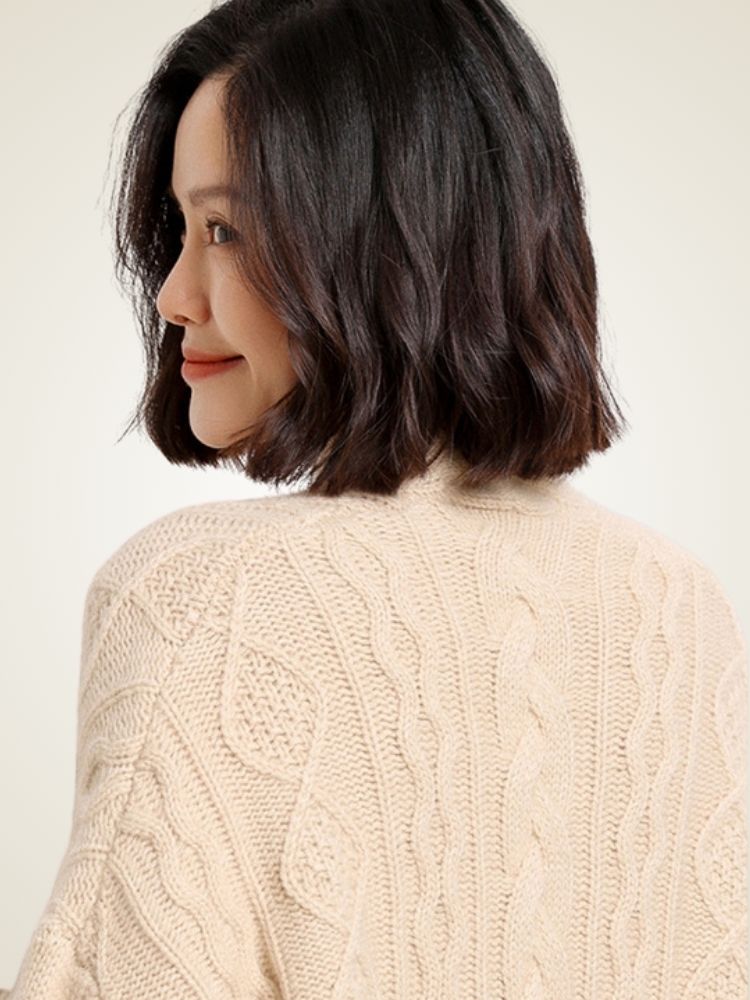 Azelis - Beige Cable-Knit Cashmere Cardigan | The Cashmere Studio