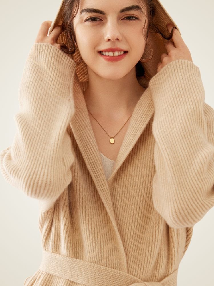 Alura - Beige Long Cashmere Cardigan | The Cashmere Studio