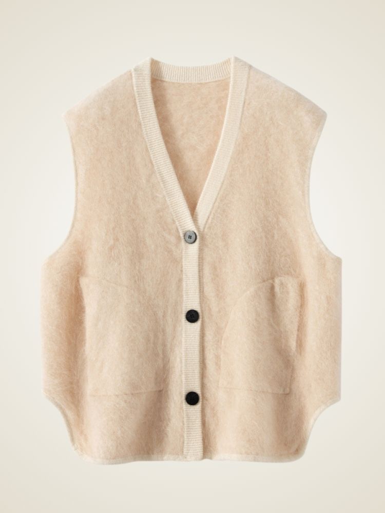 Lisandra - Beige Brushed Cashmere Vest | The Cashmere Studio
