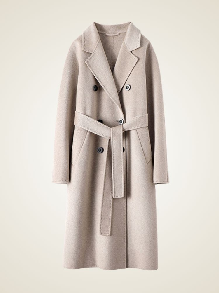 Ayana - Beige Double-Breasted Cashmere Coat | The Cashmere Studio