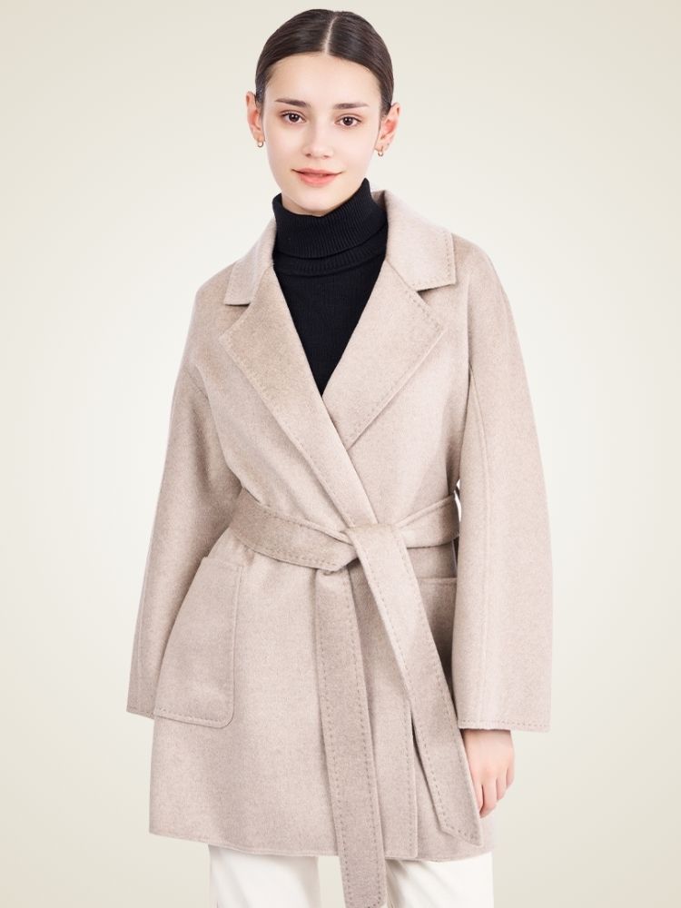 Elliana - Beige Classic Cashmere Coat | The Cashmere Studio