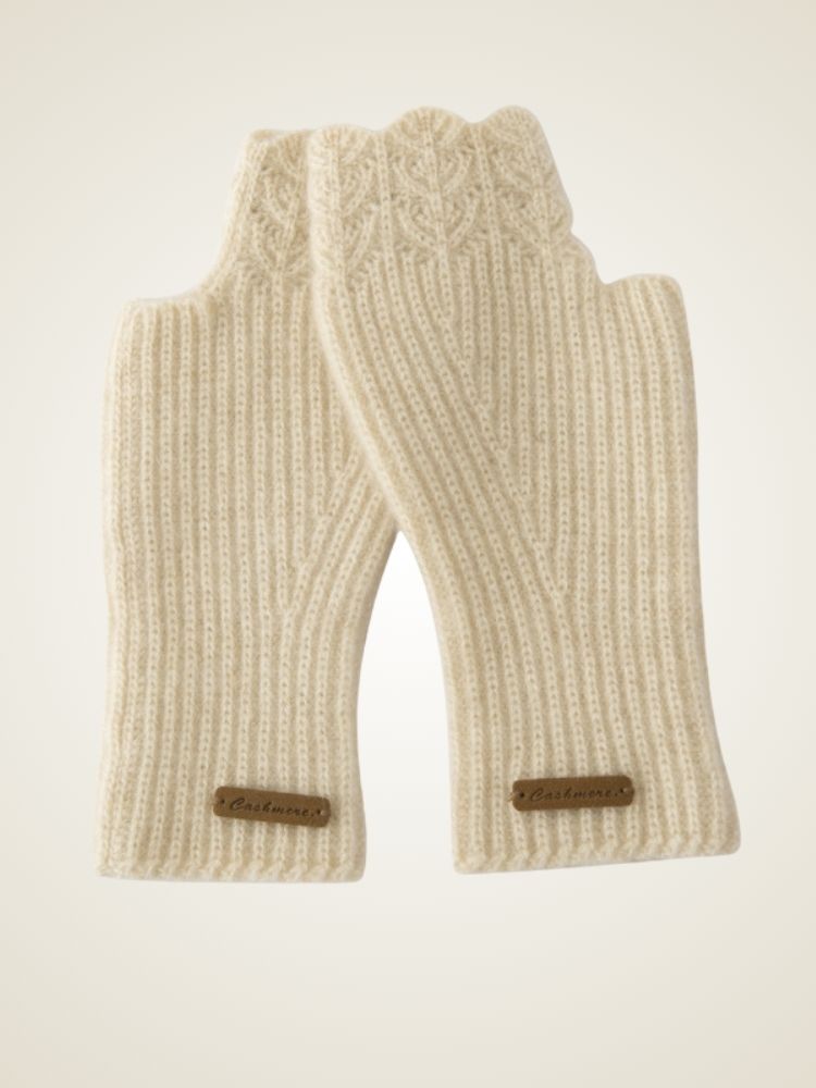 Merida - Beige Cashmere Fingerless Gloves | The Cashmere Studio