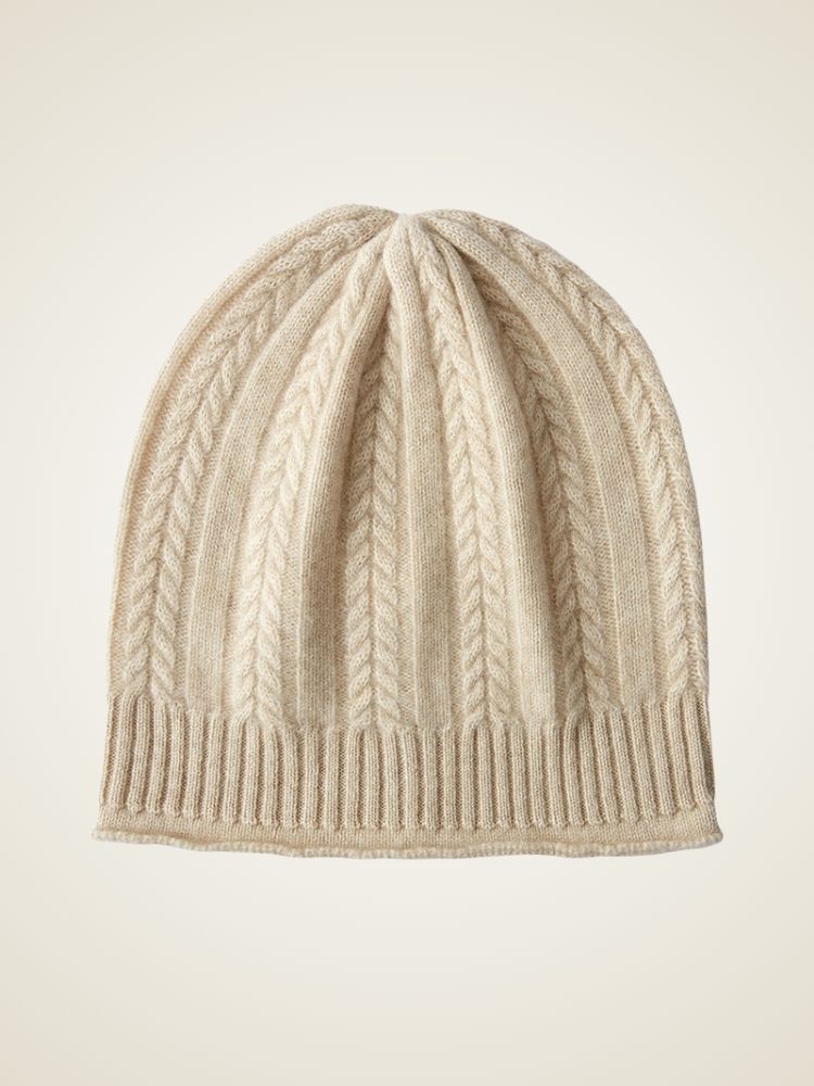 Aylana - Beige Cable-Knit Cashmere Beanie | The Cashmere Studio