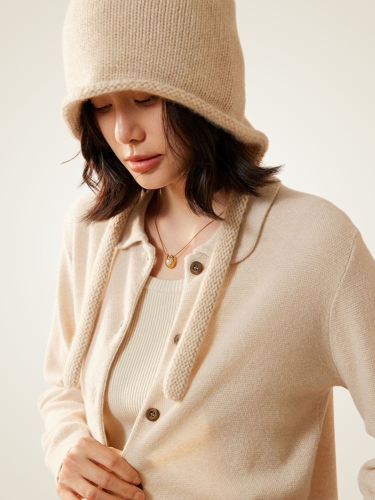 Leili - Beige Cashmere Bonnet | The Cashmere Studio