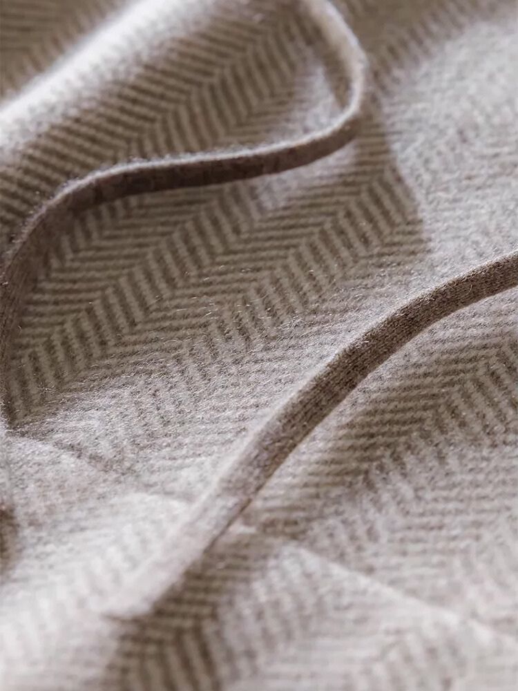 Haley - Beige Herringbone Cashmere Hoodie | The Cashmere Studio