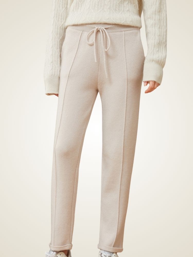 Amelina - Beige Cashmere Jogger Pants | The Cashmere Studio