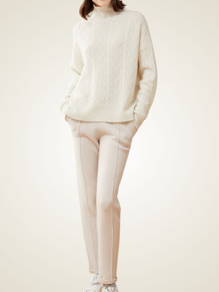 Amelina - Beige Cashmere Jogger Pants | The Cashmere Studio