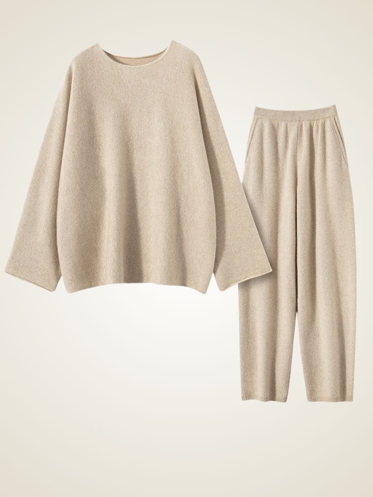 Mili - Beige Pure Cashmere Loung Set | The Cashmere Studio