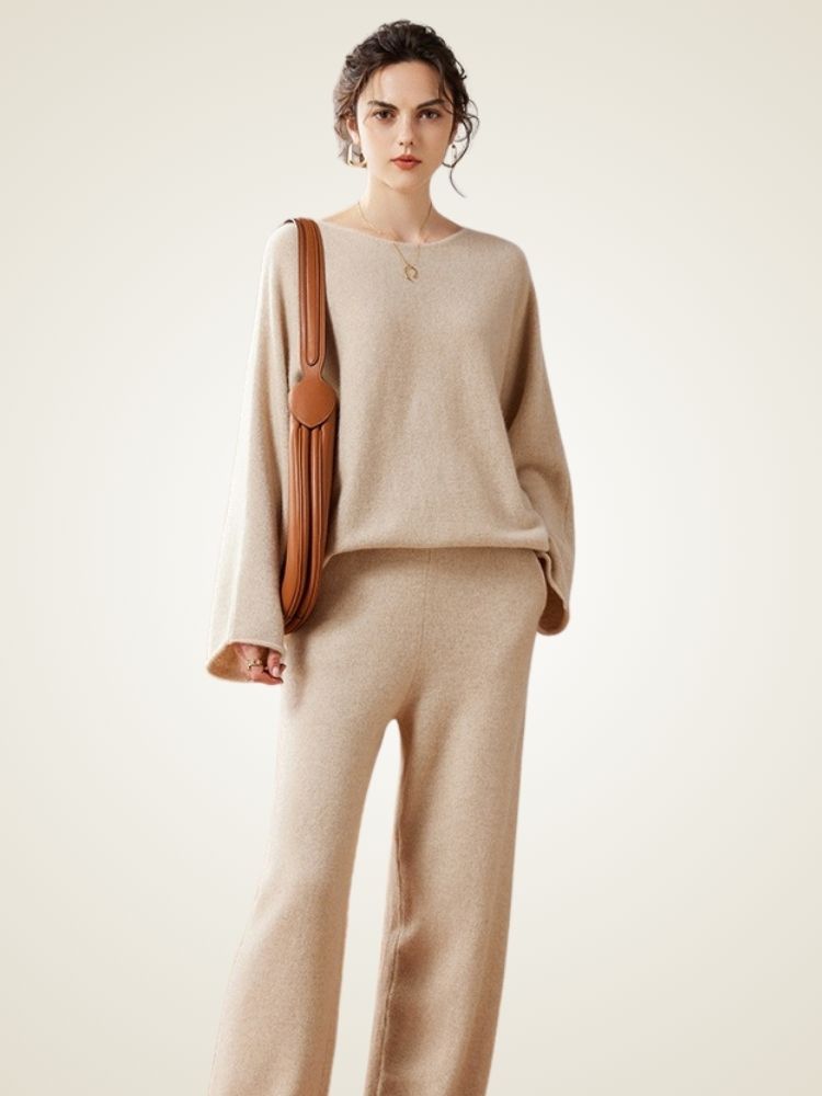 Mili - Beige Pure Cashmere Loung Set | The Cashmere Studio