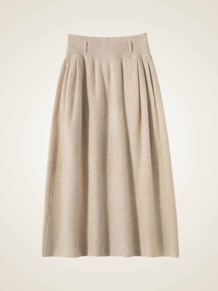 Viera - Beige Midi Pleated Cashmere Skirt | The Cashmere Studio