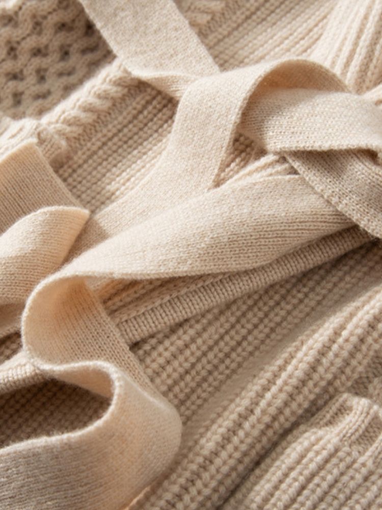 Elda - Beige Belted Cashmere Cardigan | The Cashmere Studio
