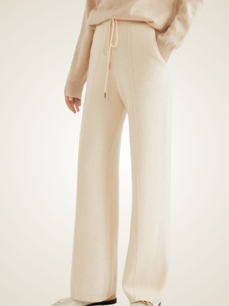 Analisa - Beige Classic Cashmere Pants | The Cashmere Studio