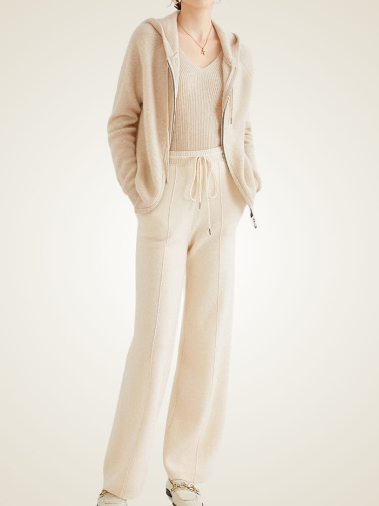 Analisa - Beige Classic Cashmere Pants | The Cashmere Studio