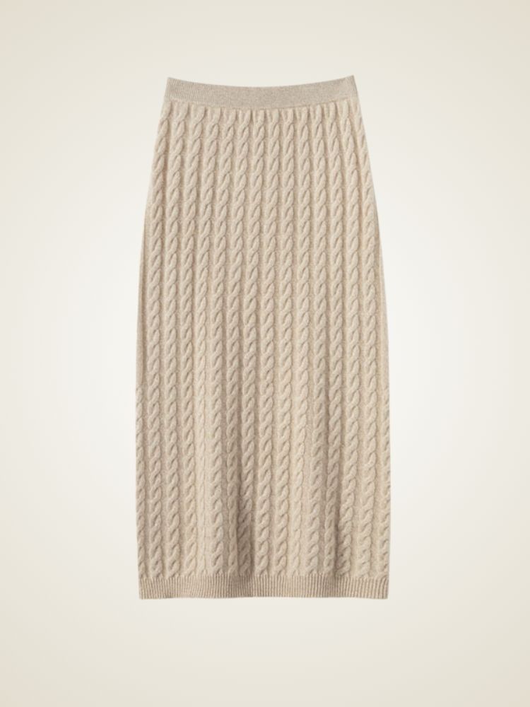 Natalina - Beige Cable-Knit Cashmere Set | The Cashmere Studio