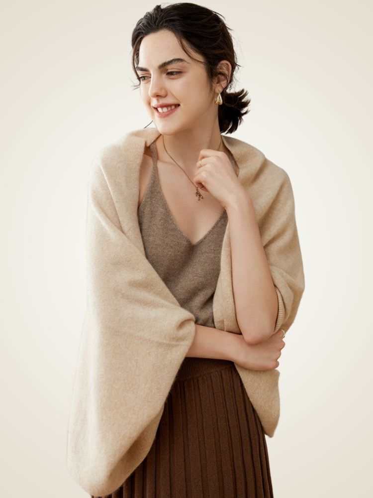 Alara - Beige Cashmere Shawl Cardigan | The Cashmere Studio