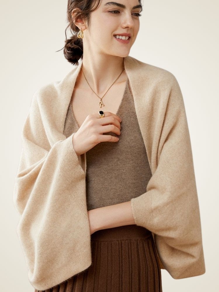 Alara - Beige Cashmere Shawl Cardigan | The Cashmere Studio