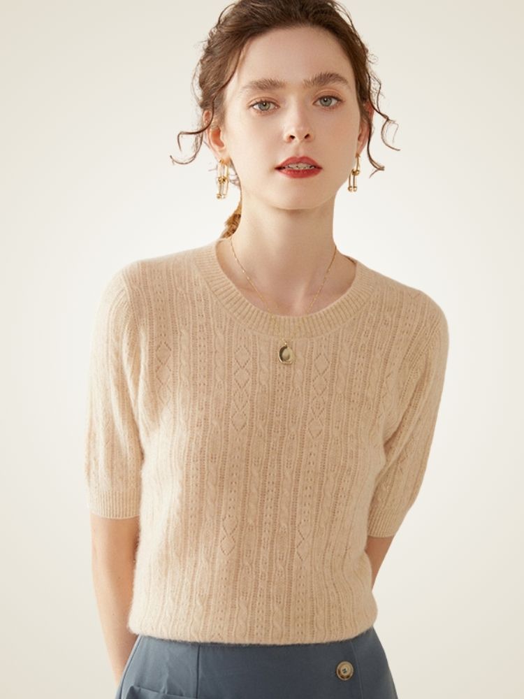 Celandine - Beige Short-Sleeve Cashmere Sweater | The Cashmere Studio
