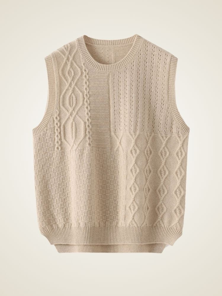 Alessia - Beige Round Neck Sweater Vest | The Cashmere Studio