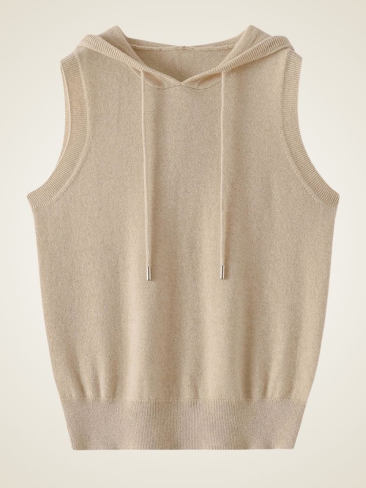 Bellamy - Beige Hooded Cashmere Vest | The Cashmere Studio