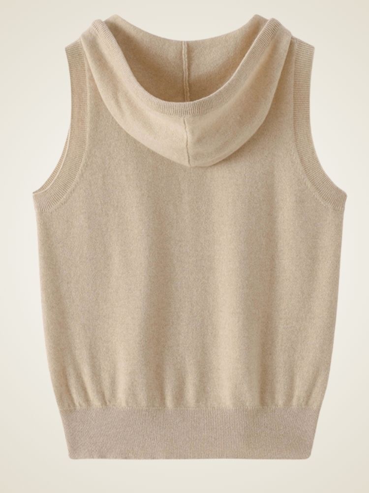 Bellamy - Beige Hooded Cashmere Vest | The Cashmere Studio