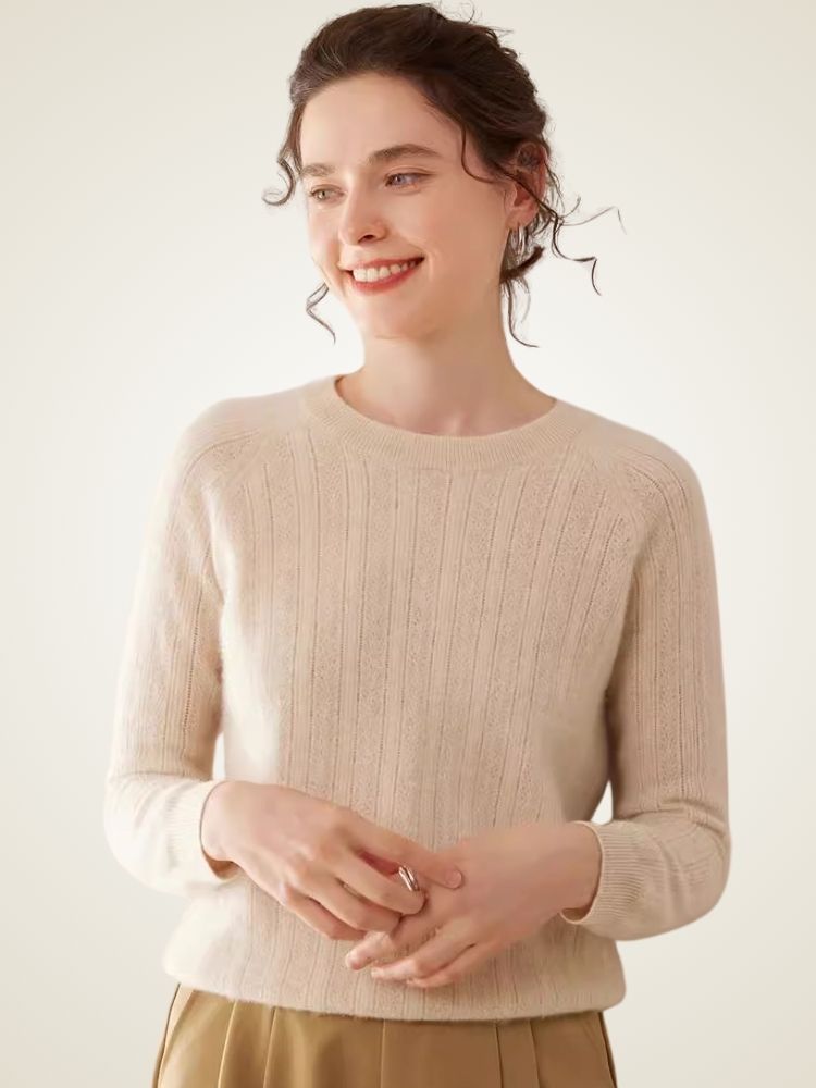Larie - Beige Ribbed Cashmere Sweater | The Cashmere Studio