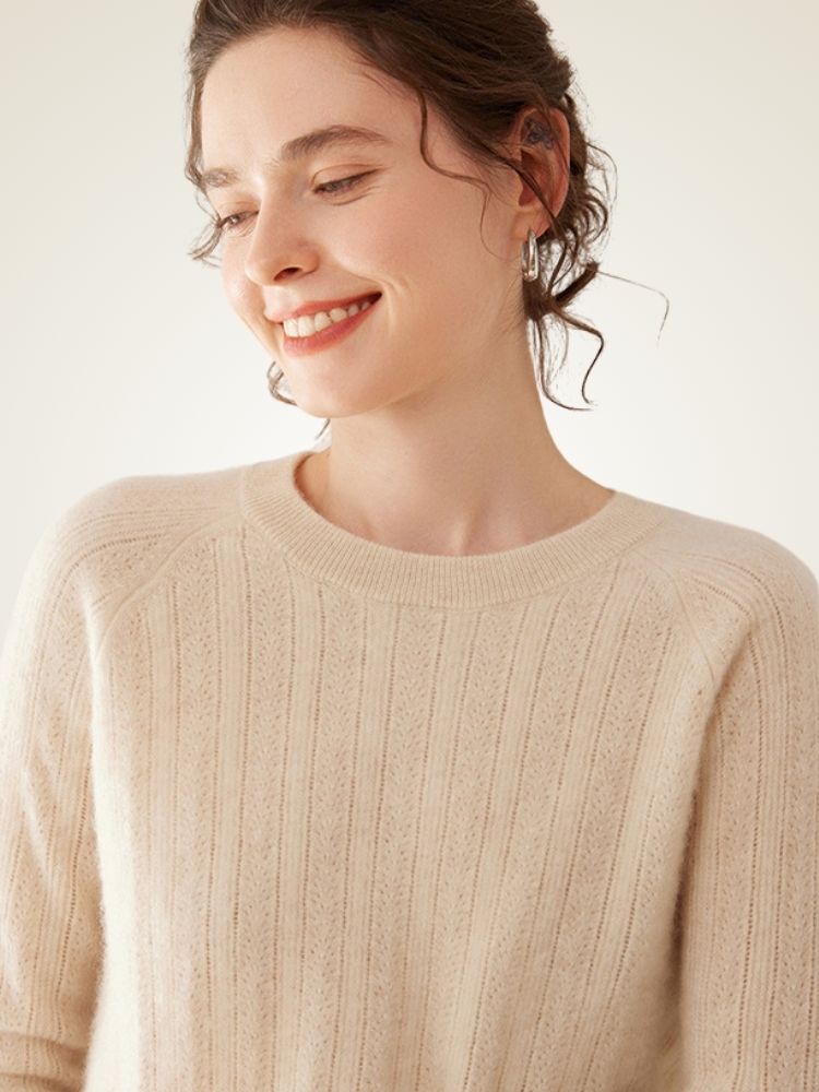 Larie - Beige Ribbed Cashmere Sweater | The Cashmere Studio