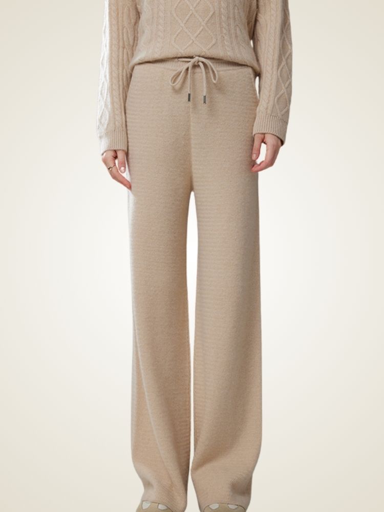 Alandra - Beige Chevron Cashmere Pants | The Cashmere Studio