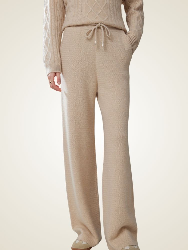 Alandra - Beige Chevron Cashmere Pants | The Cashmere Studio