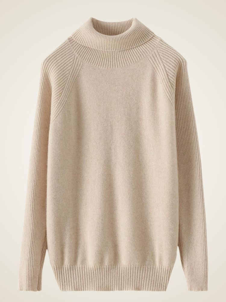 Keeley - Beige Ribbed Cashmere Turtleneck | The Cashmere Studio