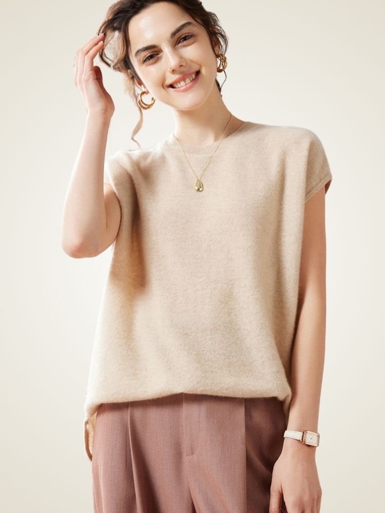 Jayda - Beige Classic Cashmere Vest-Top | The Cashmere Studio