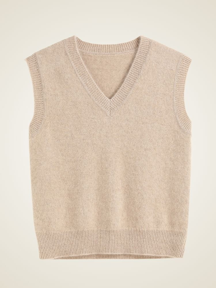 Lorene - Beige Classic Cashmere Vest | The Cashmere Studio