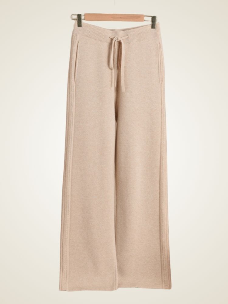 Viana - Beige Wide-Leg Cashmere Pants | The Cashmere Studio