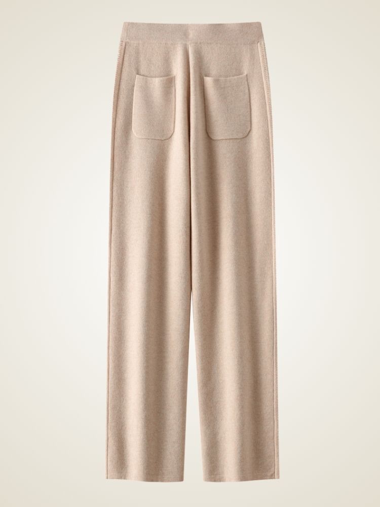 Viana - Beige Wide-Leg Cashmere Pants | The Cashmere Studio