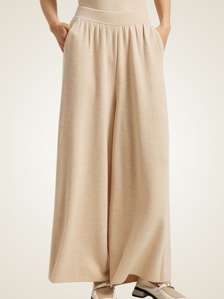 Zaylie - Beige Wide Leg Cashmere Pants | The Cashmere Studio