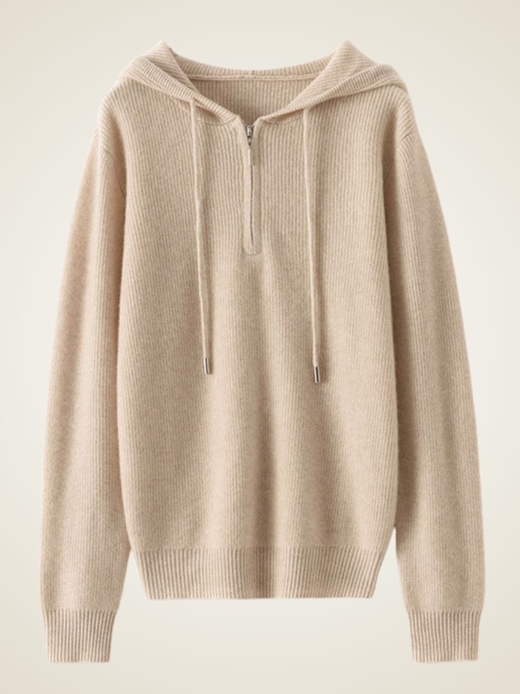 Adelise - Beige Zip-Up Cashmere Hoodie | The Cashmere Studio
