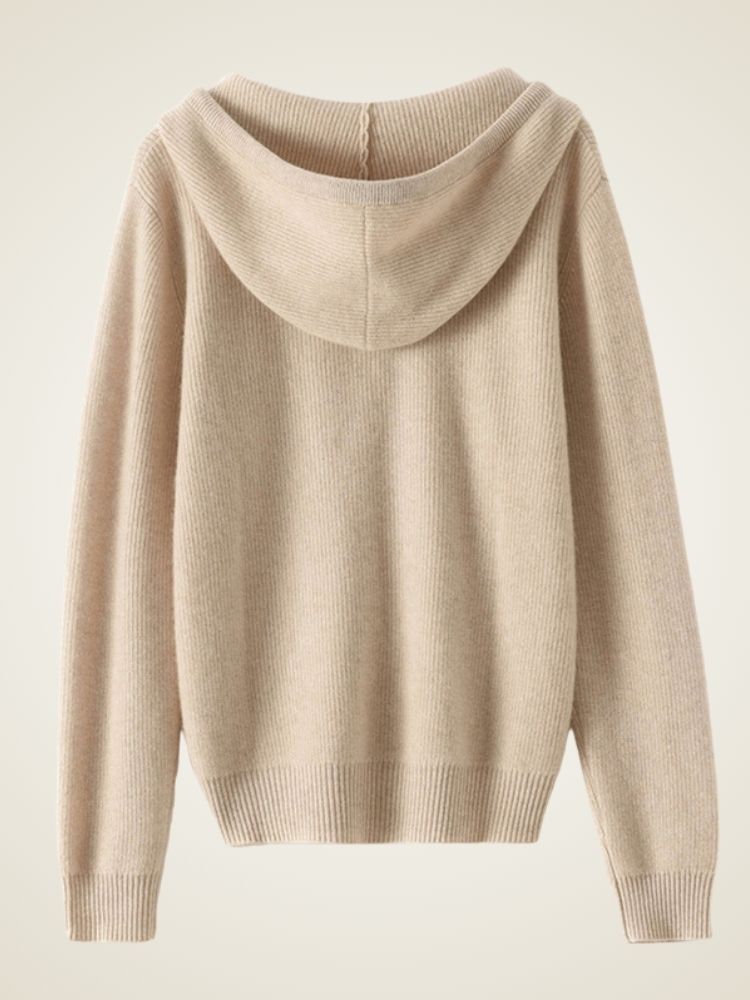 Adelise - Beige Zip-Up Cashmere Hoodie | The Cashmere Studio
