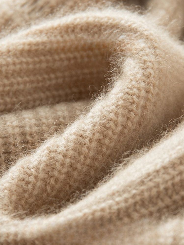 Norella - Beige High-Neck Wide-Ribbed Cashmere Sweater | The Cashmere Studio