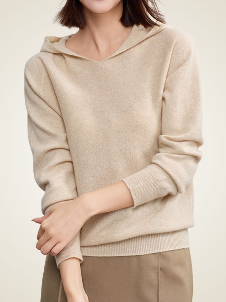 Aisling - Beige Classic Cashmere Hoodie | The Cashmere Studio