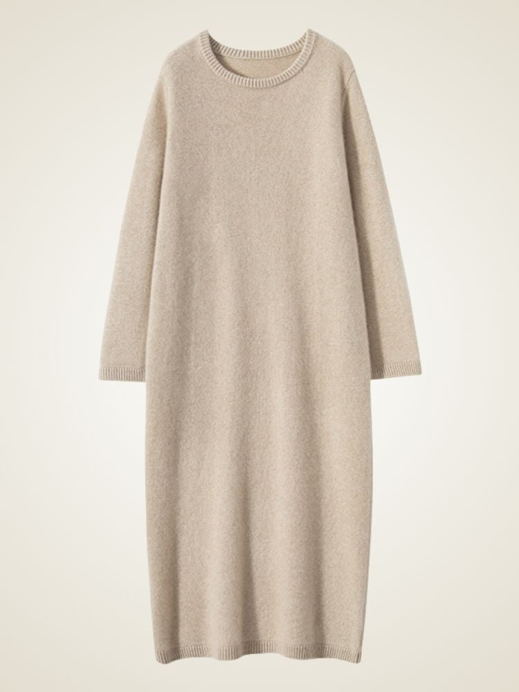 Neoma - Beige Classic Cashmere Dress | The Cashmere Studio