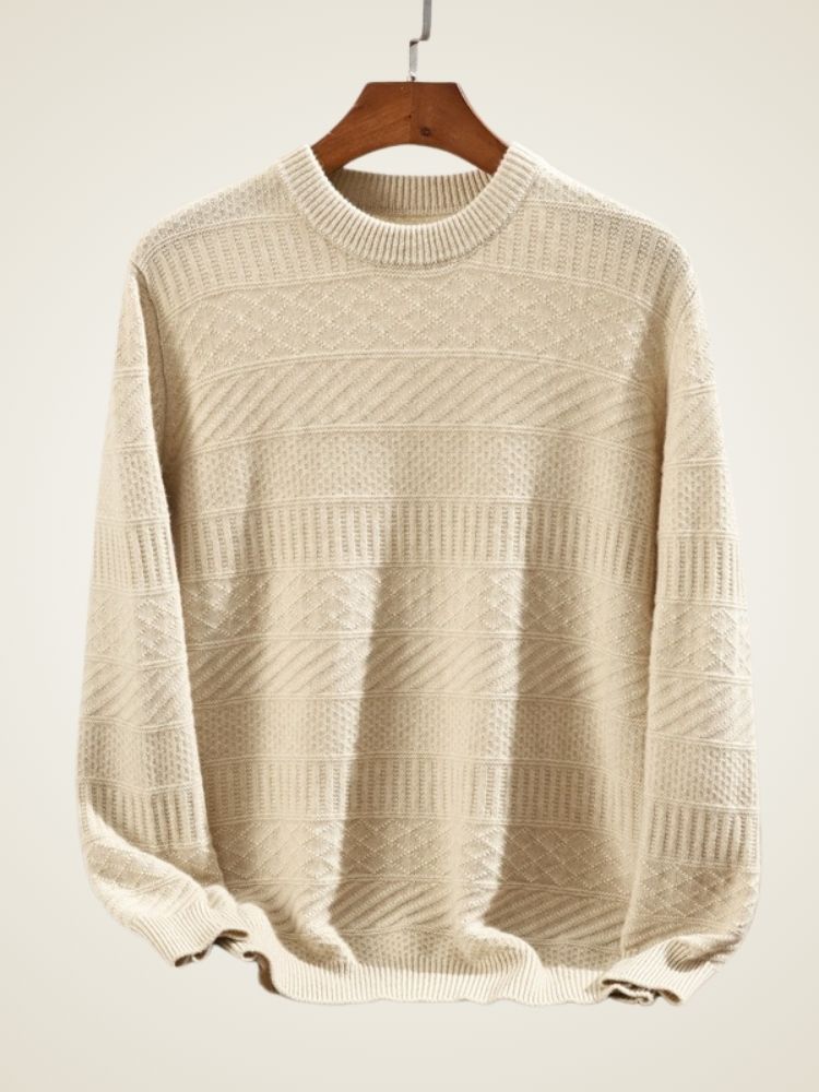 Grayson - Beige Artisanal Knit Cashmere Crewneck | The Cashmere Studio