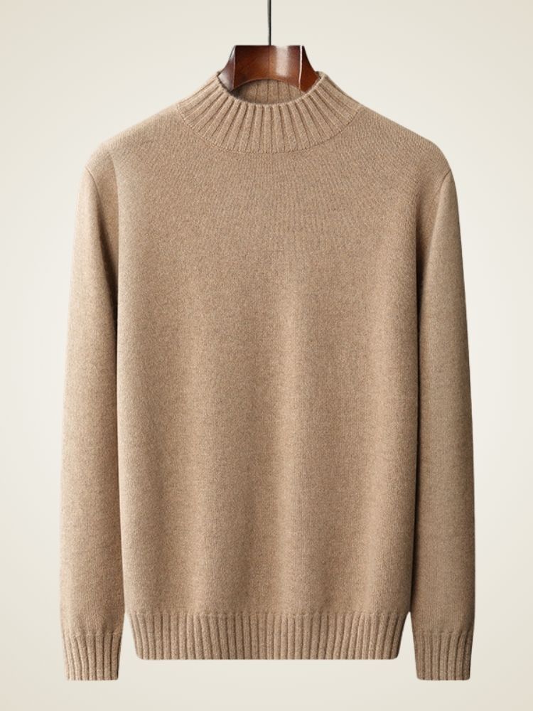 Lennox - Beige High Collar Cashmere Sweater | The Cashmere Studio