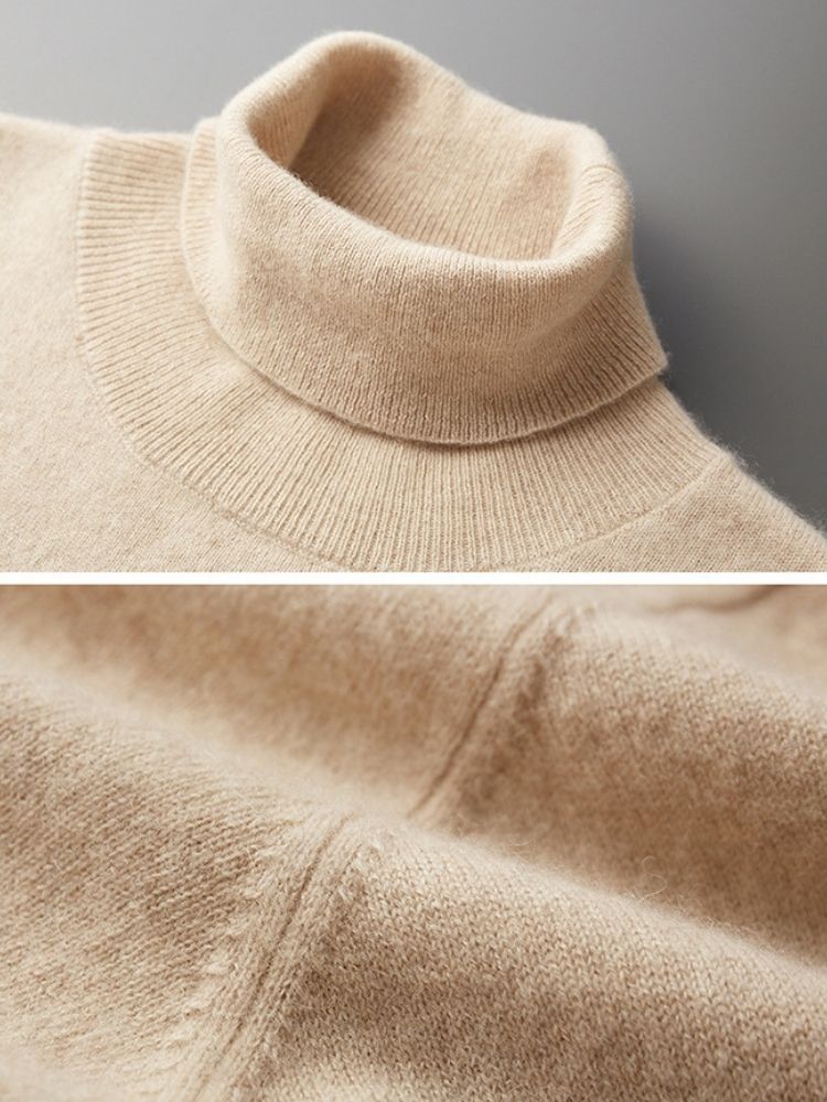 Amos - Beige Cashmere Turtleneck Sweater | The Cashmere Studio