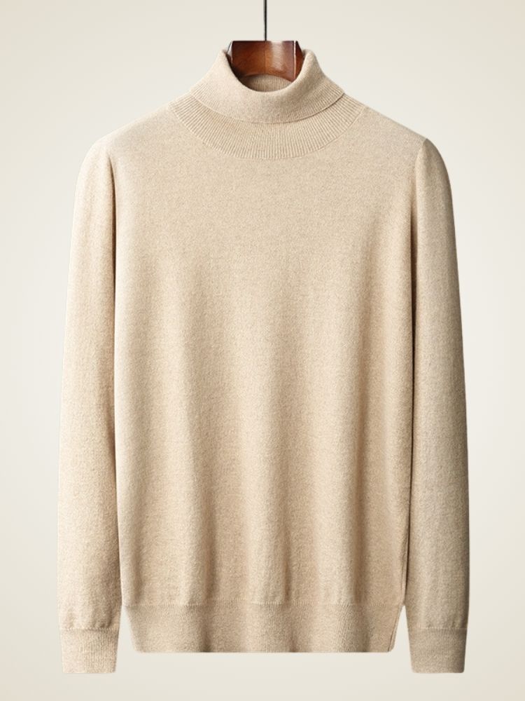 Amos - Beige Cashmere Turtleneck Sweater | The Cashmere Studio