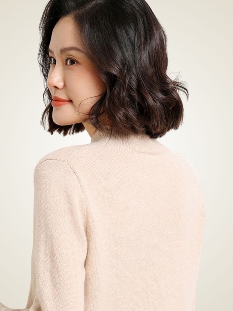 Odalisse - Beige Mock Neck Cashmere Sweater | The Cashmere Studio
