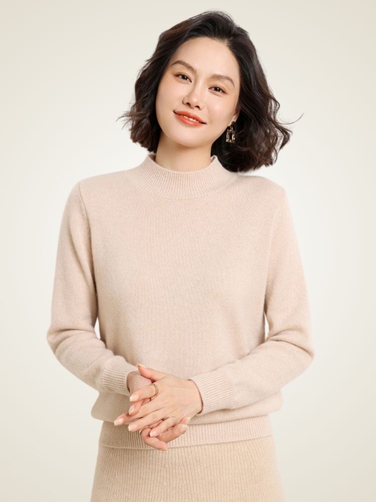 Odalisse - Beige Mock Neck Cashmere Sweater | The Cashmere Studio